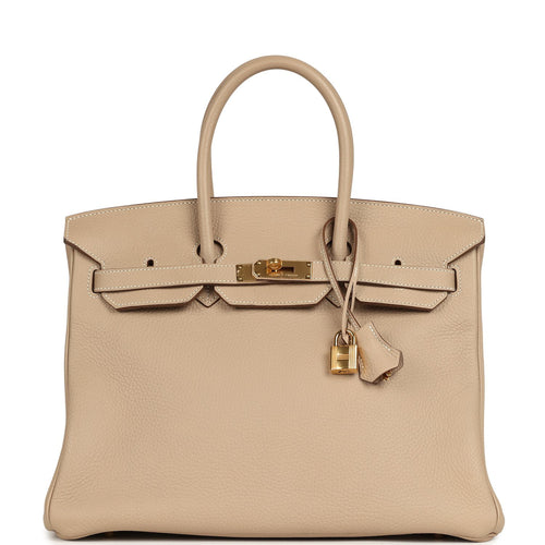 Pre-owned Hermes Birkin 35 Gris Tourterelle Clemence Gold Hardware