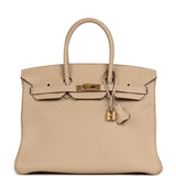 Pre-owned Hermes Birkin 35 Gris Tourterelle Clemence Gold Hardware - Thumbnail View 1
