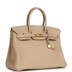 Pre-owned Hermes Birkin 35 Gris Tourterelle Clemence Gold Hardware