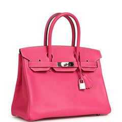 Pre-owned Hermes Candy Birkin 30 Rose Tyrien Epsom Palladium Hardware