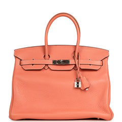 Pre-owned Hermes Birkin 35 Crevette Clemence Palladium Hardware