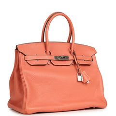 Pre-owned Hermes Birkin 35 Crevette Clemence Palladium Hardware