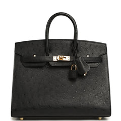 Hermes Birkin Sellier 25 Black Ostrich Gold Hardware