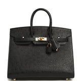 Hermes Birkin Sellier 25 Black Ostrich Gold Hardware - Thumbnail View 1