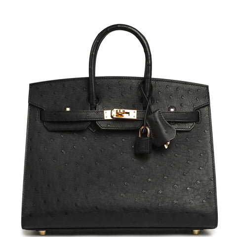 Hermes Birkin Sellier 25 Black Ostrich Gold Hardware