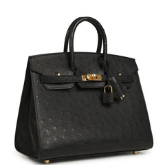 Hermes Birkin Sellier 25 Black Ostrich Gold Hardware