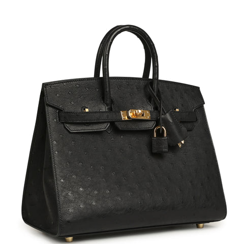 Hermes Birkin Sellier 25 Black Ostrich Gold Hardware