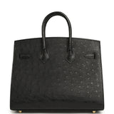 Hermes Birkin Sellier 25 Black Ostrich Gold Hardware - Thumbnail View 3
