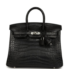 Hermes Birkin 25 Black Matte Alligator Palladium Hardware