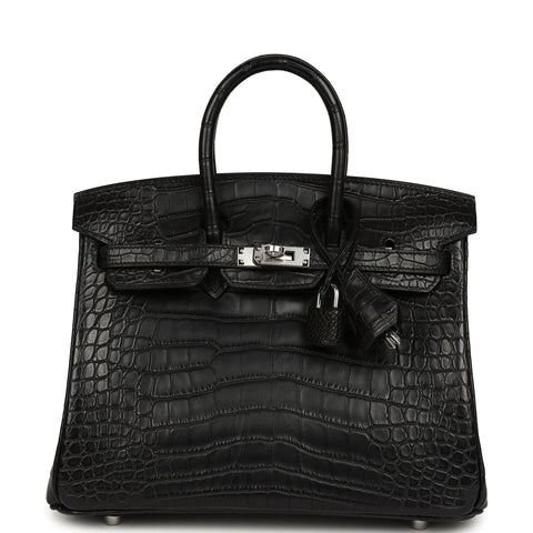 Hermes Birkin 25 Black Matte Alligator Palladium Hardware