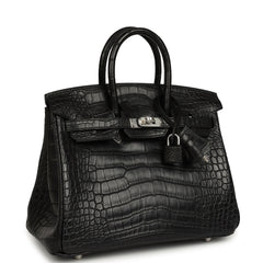 Hermes Birkin 25 Black Matte Alligator Palladium Hardware