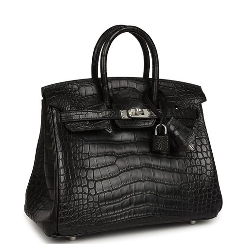 Hermes Birkin 25 Black Matte Alligator Palladium Hardware