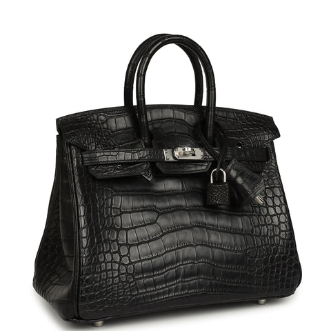 Hermes Birkin 25 Black Matte Alligator Palladium Hardware