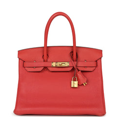 Pre-owned Hermes Birkin 30 Rouge Pivoine Togo Gold Hardware