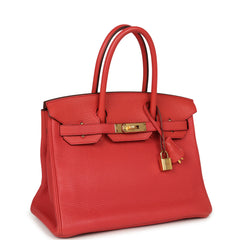 Pre-owned Hermes Birkin 30 Rouge Pivoine Togo Gold Hardware