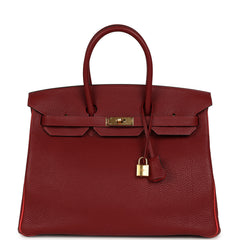 Pre-owned Hermes Special Order (HSS) Birkin 35 Rouge H Verso Togo Gold Hardware