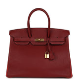 Pre-owned Hermes Special Order (HSS) Birkin 35 Rouge H Verso Togo Gold Hardware - Thumbnail View 1