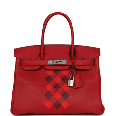 Pre-owned Hermes Birkin 30 Tressage De Cuir Rouge Piment Swift, Rouge H, Rouge De Coeur Epsom Palladium Hardware