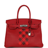 Pre-owned Hermes Birkin 30 Tressage De Cuir Rouge Piment Swift, Rouge H, Rouge De Coeur Epsom Palladium Hardware - Thumbnail View 1
