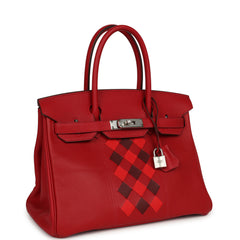 Pre-owned Hermes Birkin 30 Tressage De Cuir Rouge Piment Swift, Rouge H, Rouge De Coeur Epsom Palladium Hardware