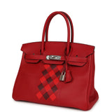 Pre-owned Hermes Birkin 30 Tressage De Cuir Rouge Piment Swift, Rouge H, Rouge De Coeur Epsom Palladium Hardware - Thumbnail View 5