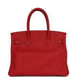 Pre-owned Hermes Birkin 30 Tressage De Cuir Rouge Piment Swift, Rouge H, Rouge De Coeur Epsom Palladium Hardware - Thumbnail View 4