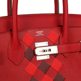 Pre-owned Hermes Birkin 30 Tressage De Cuir Rouge Piment Swift, Rouge H, Rouge De Coeur Epsom Palladium Hardware - Thumbnail View 7