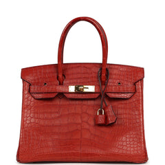 Pre-owned Hermes Birkin 30 Rouge H Matte Alligator Gold Hardware