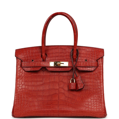 Pre-owned Hermes Birkin 30 Rouge H Matte Alligator Gold Hardware