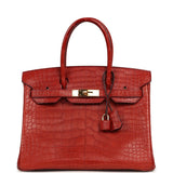 Pre-owned Hermes Birkin 30 Rouge H Matte Alligator Gold Hardware - Thumbnail View 1