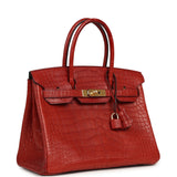 Pre-owned Hermes Birkin 30 Rouge H Matte Alligator Gold Hardware - Thumbnail View 2