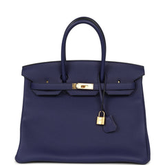 Hermes Birkin 35 Bleu Encre Togo Gold Hardware