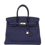 Hermes Birkin 35 Bleu Encre Togo Gold Hardware - Thumbnail View 1