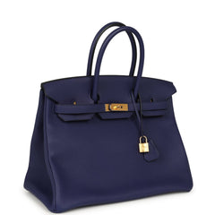 Hermes Birkin 35 Bleu Encre Togo Gold Hardware