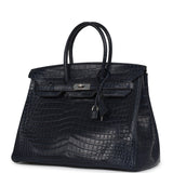 Pre-owned Hermes Birkin 35 Bleu Marine Matte Porosus Crocodile Palladium Hardware - Thumbnail View 5