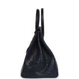 Pre-owned Hermes Birkin 35 Bleu Marine Matte Porosus Crocodile Palladium Hardware - Thumbnail View 3