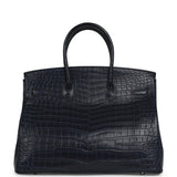 Pre-owned Hermes Birkin 35 Bleu Marine Matte Porosus Crocodile Palladium Hardware - Thumbnail View 4