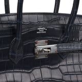 Pre-owned Hermes Birkin 35 Bleu Marine Matte Porosus Crocodile Palladium Hardware - Thumbnail View 7