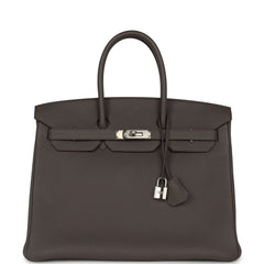 Pre-owned Hermes Birkin 35 Etain Togo Palladium Hardware