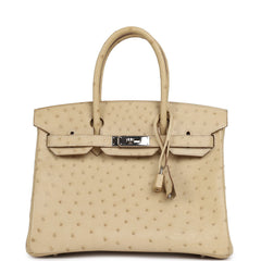 Pre-owned Hermes Birkin 30 Blanc Casse Ostrich Palladium Hardware