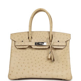 Pre-owned Hermes Birkin 30 Blanc Casse Ostrich Palladium Hardware - Thumbnail View 1