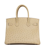 Pre-owned Hermes Birkin 30 Blanc Casse Ostrich Palladium Hardware - Thumbnail View 3