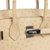 Pre-owned Hermes Birkin 30 Blanc Casse Ostrich Palladium Hardware - Thumbnail View 7