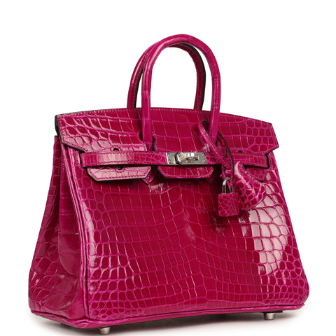 Hermes Birkin 25 Rose Pourpre Shiny Niloticus Crocodile Palladium Hardware