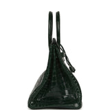 Pre-owned Hermes Birkin 35 Vert Fonce Shiny Porosus Crocodile Palladium Hardware - Thumbnail View 3