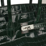 Pre-owned Hermes Birkin 35 Vert Fonce Shiny Porosus Crocodile Palladium Hardware - Thumbnail View 7