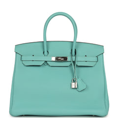 Pre-owned Hermes Birkin 35 Bleu Atoll Togo Palladium Hardware