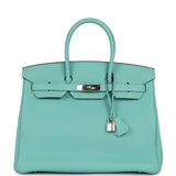 Pre-owned Hermes Birkin 35 Bleu Atoll Togo Palladium Hardware - Thumbnail View 1
