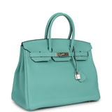 Pre-owned Hermes Birkin 35 Bleu Atoll Togo Palladium Hardware - Thumbnail View 2