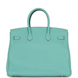 Pre-owned Hermes Birkin 35 Bleu Atoll Togo Palladium Hardware - Thumbnail View 4